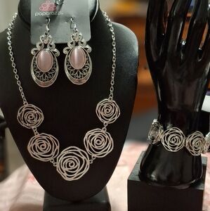 Paparazzi Silver Necklace and Pink Earrings Set